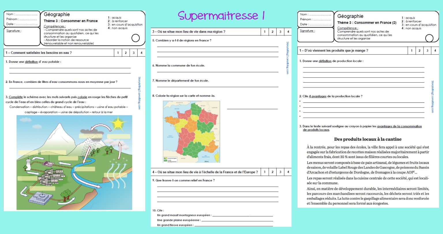 Evaluations de géographie CM1 - Super Maitresse